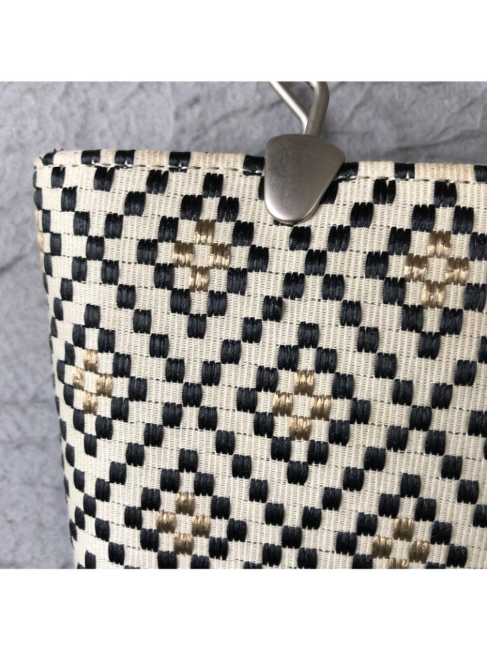 Elaine Turner Designs Bag Womens Small Beige Woven Geometric Metal Ring Modern - Picture 15 of 16